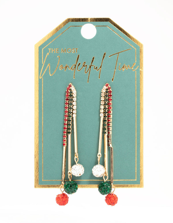 Red & Green Diamante Cup Chain Fireball Earrings