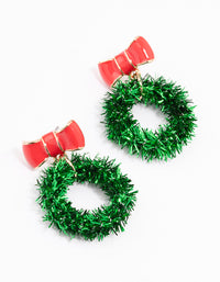 Green Tinsel Wreath Drop Earrings - link has visual effect only