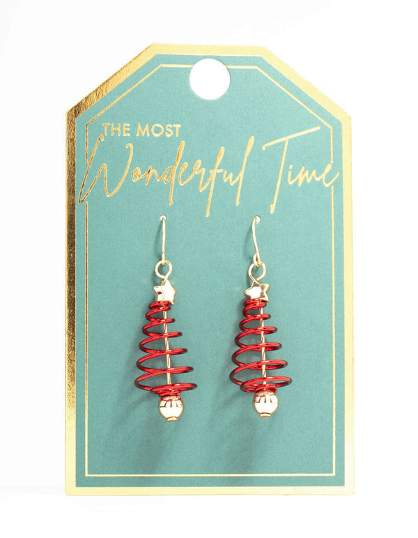 Red & Gold Spiral Tree Drop Earrings