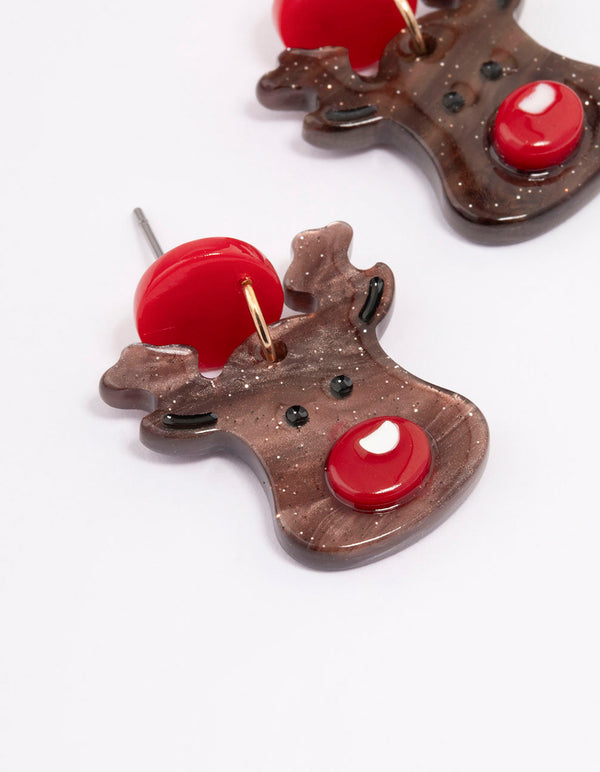 Acrylic Glittery Reindeer Drop Earrings
