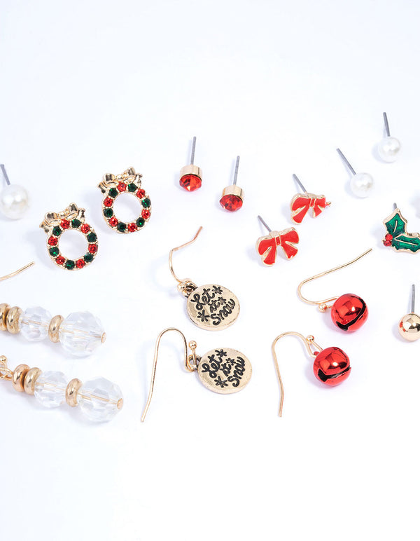 Wreath & Holly Silver Earrings 12-Pack