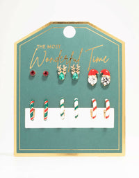 Candy Cane Hoop & Stud Earrings 6-Pack - link has visual effect only