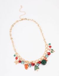 Gold Tree, Bells & Beads Festive Charm Necklace - link has visual effect only