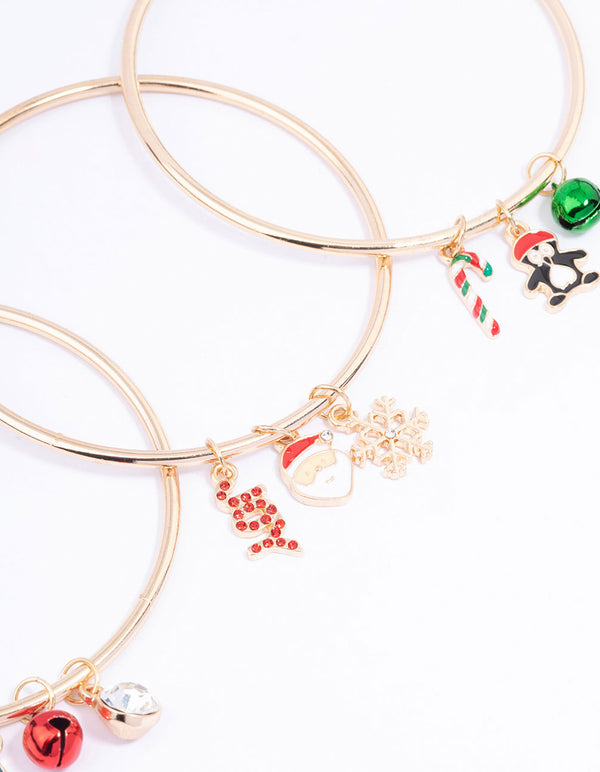 Gold Santa & Bell Stacked Bangles 3-Pack
