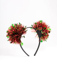 Green & Red Tinsel Pom Pom Headband - link has visual effect only