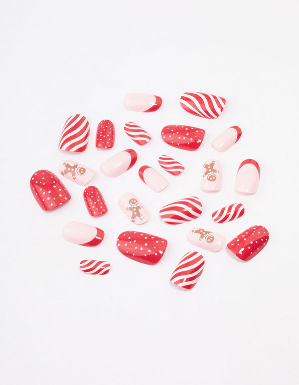Red Candy Cane Press On Nail Set