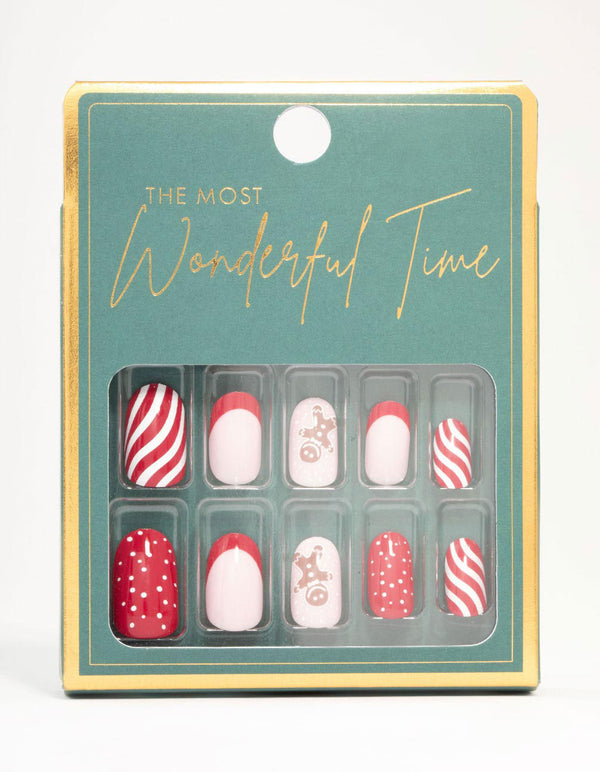 Red Candy Cane Press On Nail Set