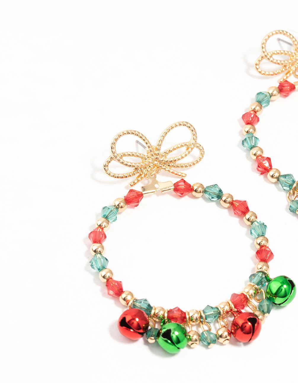 Green & Red Festive Bell Hoop Drop Earrings
