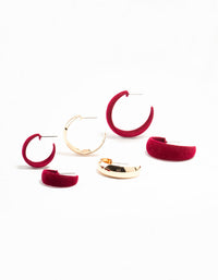 Red Velvet Fabric & Gold Earrings 3-Pack - link has visual effect only