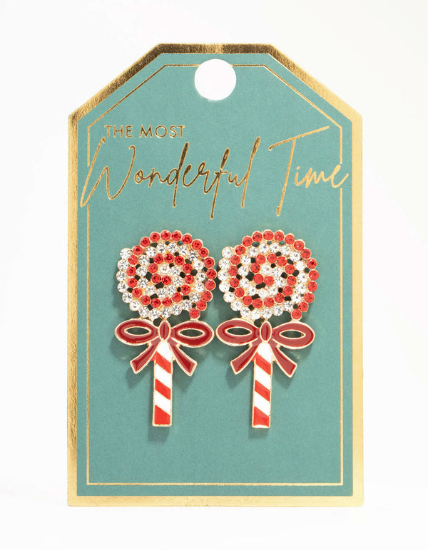 Red Lollypop Swirl Stud Earrings