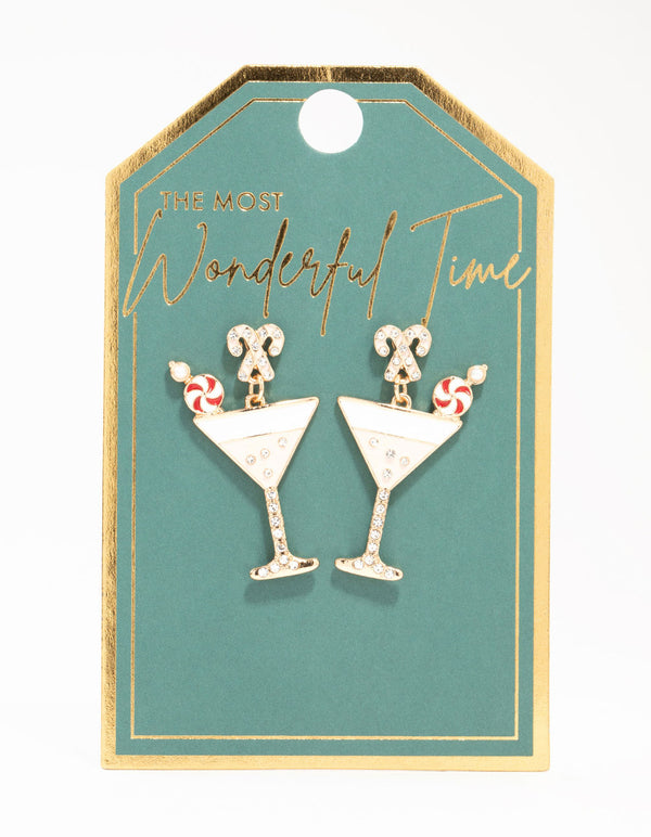 Gold Candy Cane Cocktail Earrings