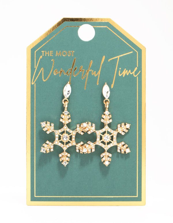 Gold Diamante Snowflake Drop Earrings