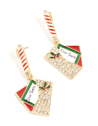 Gold Diamante Santa Letter Drop Earrings - link has visual effect only
