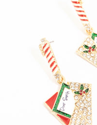 Gold Diamante Santa Letter Drop Earrings - link has visual effect only