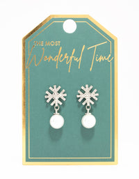 Silver Diamante Pearl & Snowflake Drop Earrings - link has visual effect only
