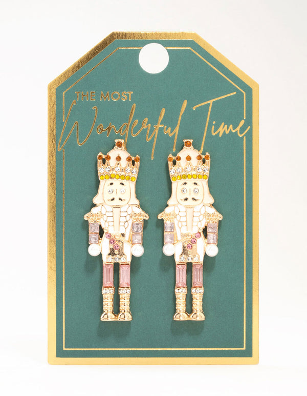 Pink & Amber Diamante Nutcracker Drop Earrings