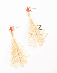 Gold Tree With Red Star Drop Earrings - link has visual effect only