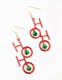 Red Coated Metal Ho Ho Ho Bell  Drop Earrings - link has visual effect only