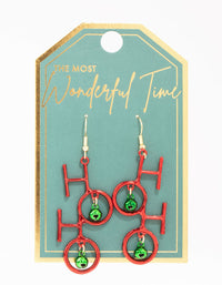 Red Coated Metal Ho Ho Ho Bell  Drop Earrings - link has visual effect only