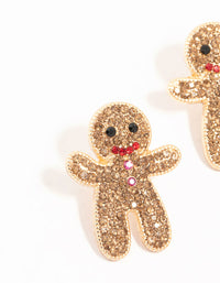 Gold Diamante Gingerbread Man Stud Earrings - link has visual effect only
