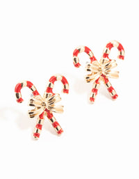Gold Double Candy Cane & Bow Earrings - link has visual effect only