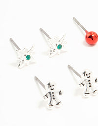 Gingerbread Man & Red Bow Stud Earrings 12-Pack - link has visual effect only