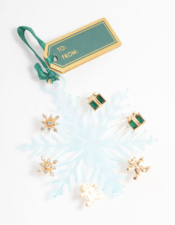 Snowflake & Present Earrings Ornament 3-Pack