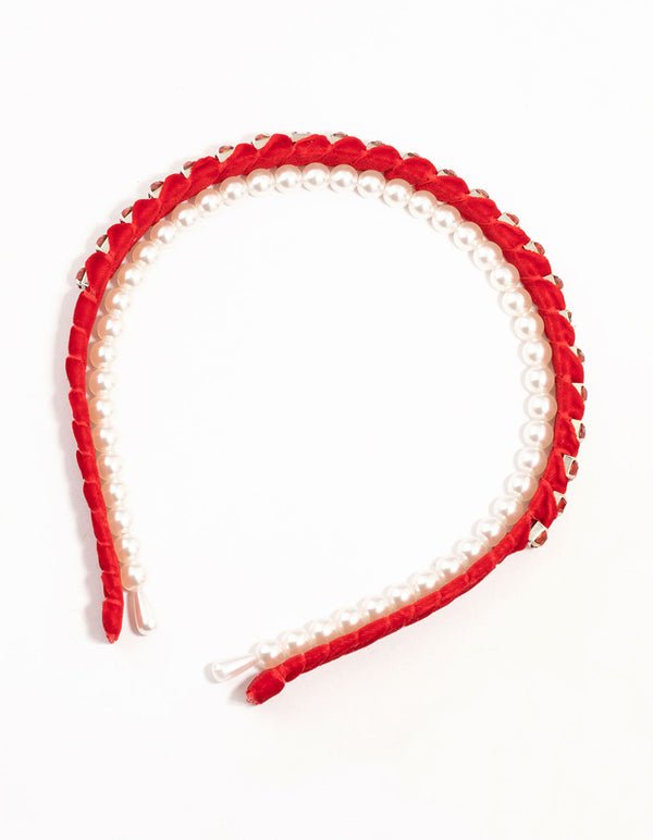 Red Diamante & Pearl Headband