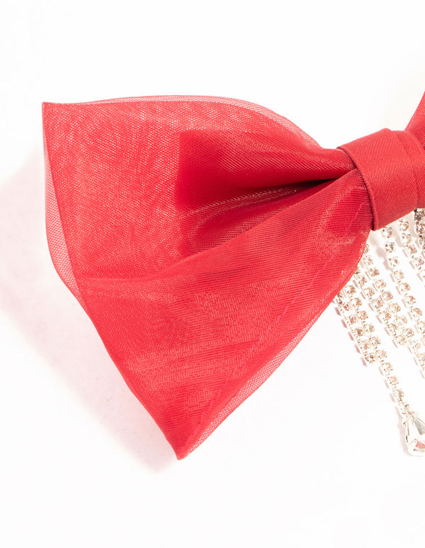 Red Organza Fabric Diamante Bow Clip