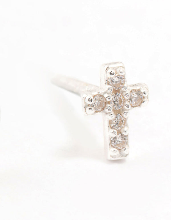 Cubic Zirconia Cross Sterling Silver Stud Earrings