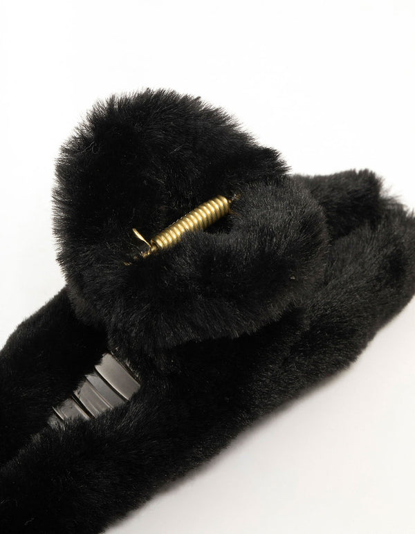 Large Fluffy Black Hair Claw Clip