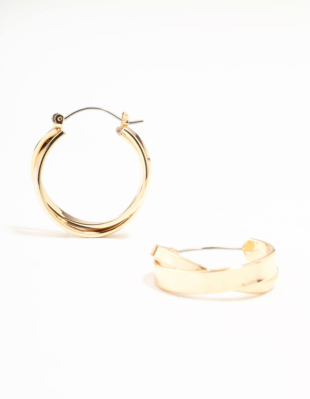 Gold Medium Crossover Hoop Earrings