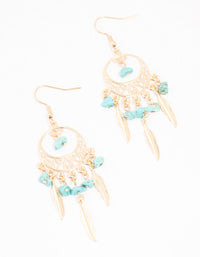 Turquoise Semi Precious Dream Catcher Gold Drop Earrings - link has visual effect only
