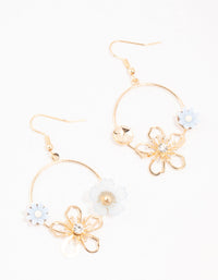 Gold Acrylic Blue Flower Round Drop Earrings - link has visual effect only