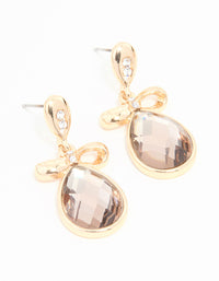 Dusty Pink  Diamante & Bow Gold Earrings - link has visual effect only