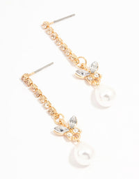 Gold Cup Chain Diamante Butterfly & Pearl Drop Earrings - link has visual effect only