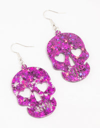 Purple Confetti Acrylic Skull Drop Earrings - link has visual effect only