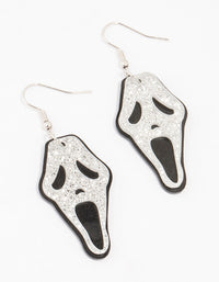 Acrylic Silver & Black Glitter Ghost Face Drop Earrings - link has visual effect only