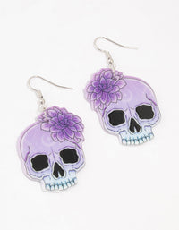 Purple & Blue Acrylic Flower Skull Drop Earrings - link has visual effect only