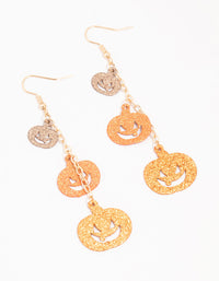 Acrylic Gold, Black & Orange Glitter  Pumpkin Drop Earrings - link has visual effect only