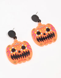 Orange Acrylic Jack-O-Lantern Drop Earrings - link has visual effect only