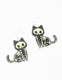 Acrylic Glitter Skeleton Cat Drop Earrings - link has visual effect only