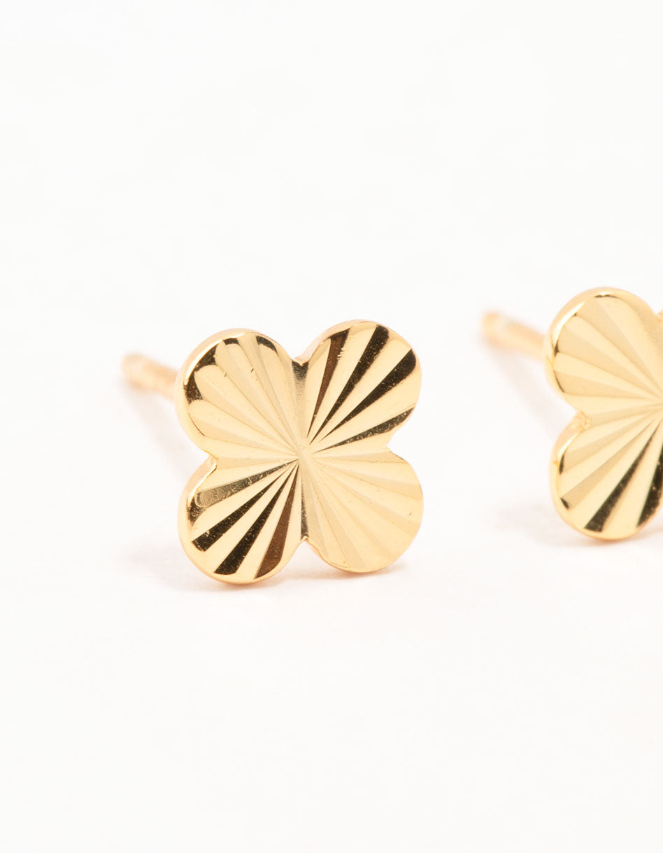 Gold Plated Sterling Silver Ribbed Flower Stud Earrings