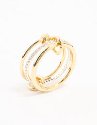 Gold & Silver Plated Diamante Rondell Stacked Ring - link has visual effect only