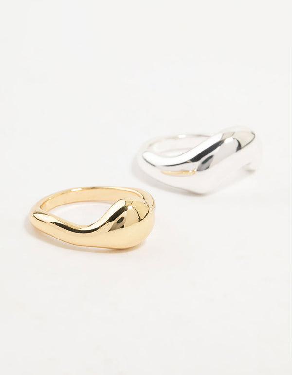 Mixed Metals Irregular Stacking Rings 2-Pack