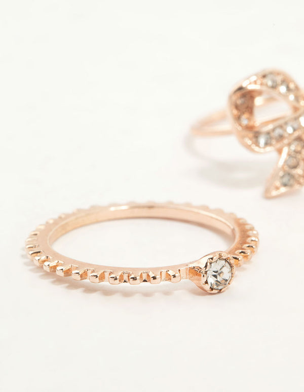Rose Gold Precious Bow Ring 3-Pack