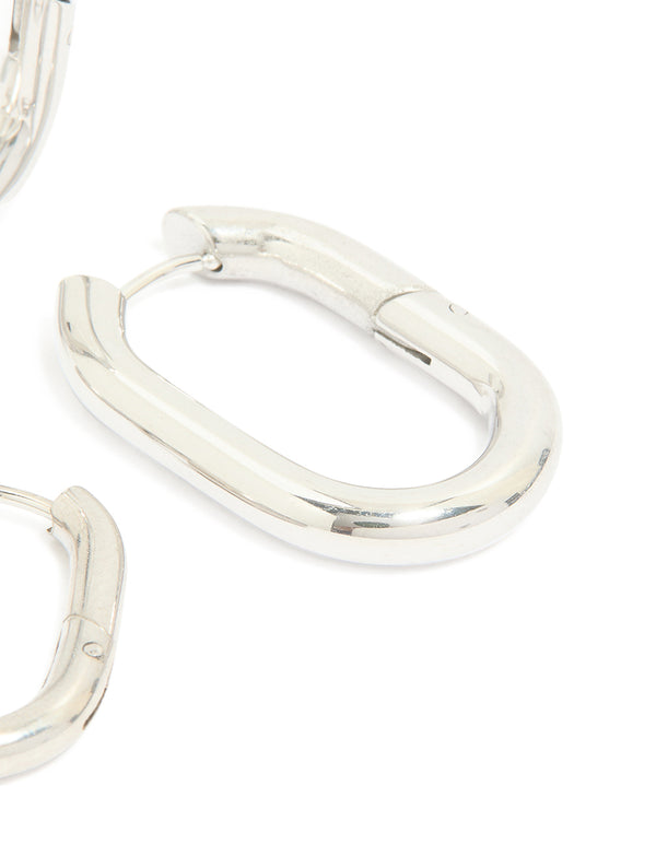 Waterproof Stainless Steel Square Oval Hoop Earrings 2-Pack