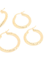 Waterproof Gold Plated Stainless Steel Twisted Hoop Earrings 3-Pack - link has visual effect only