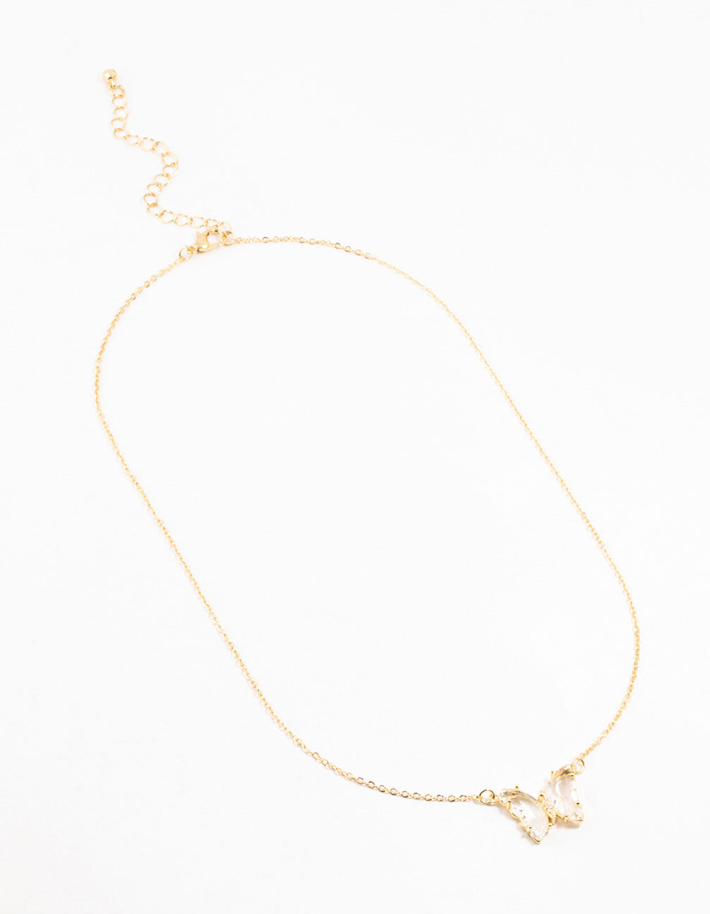 Gold Plated Clear Diamante Butterfly Necklace