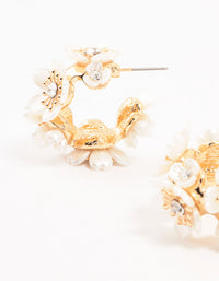 Gold Pearlised Flower Medium Hoop Earrings - link has visual effect only